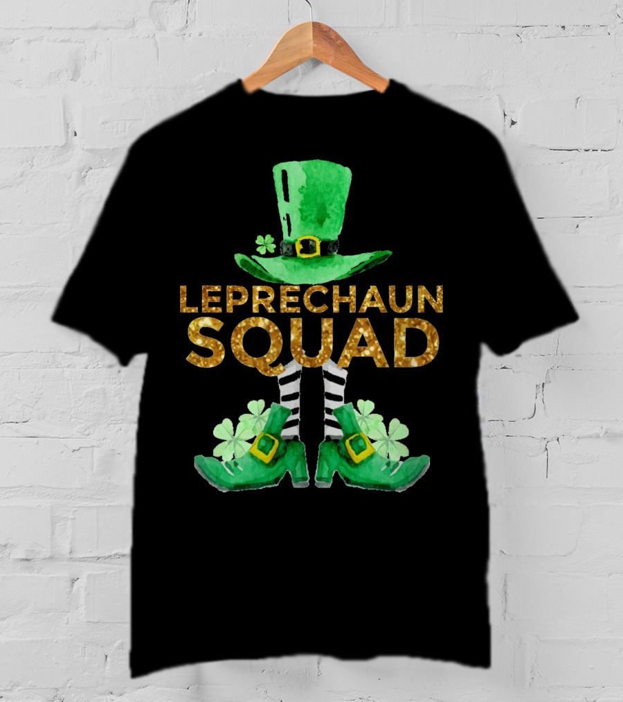 St Patricks Day Leprechaun Squad Gold Green Hat And Shoes T-Shirt