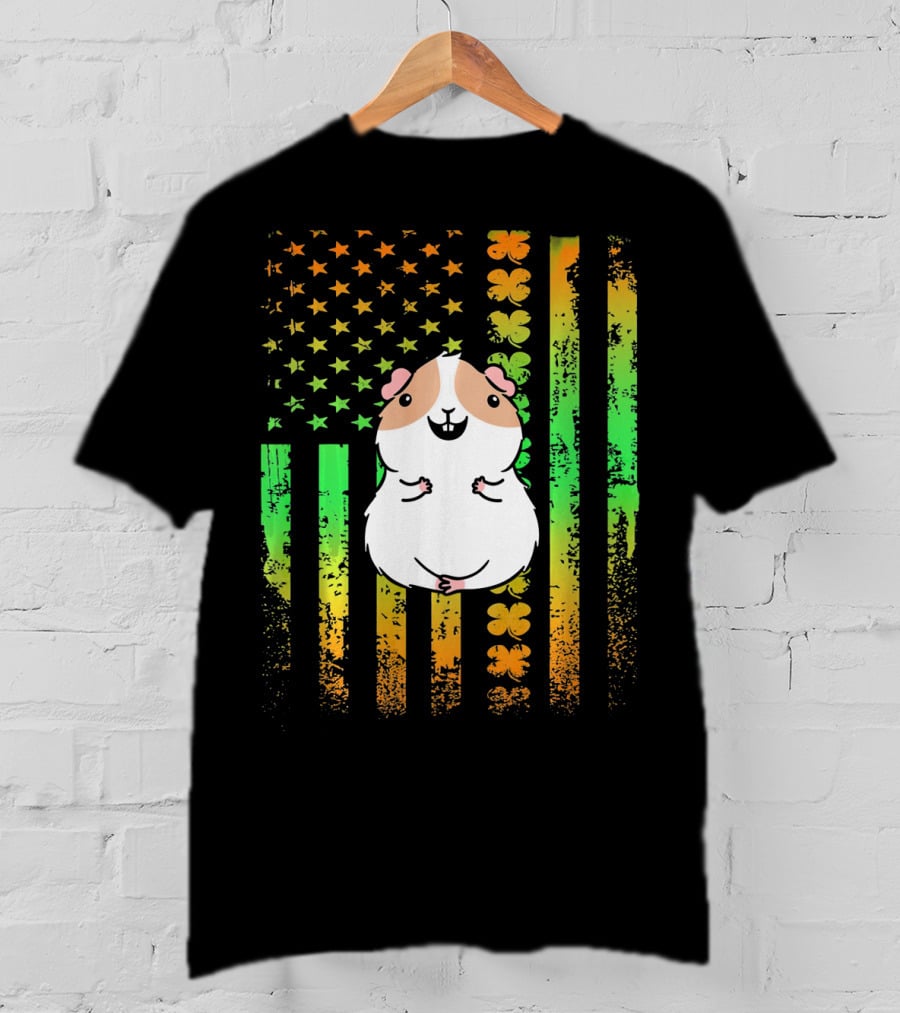Guinea Pig American Flag Clover Theme Patriotic T-Shirt