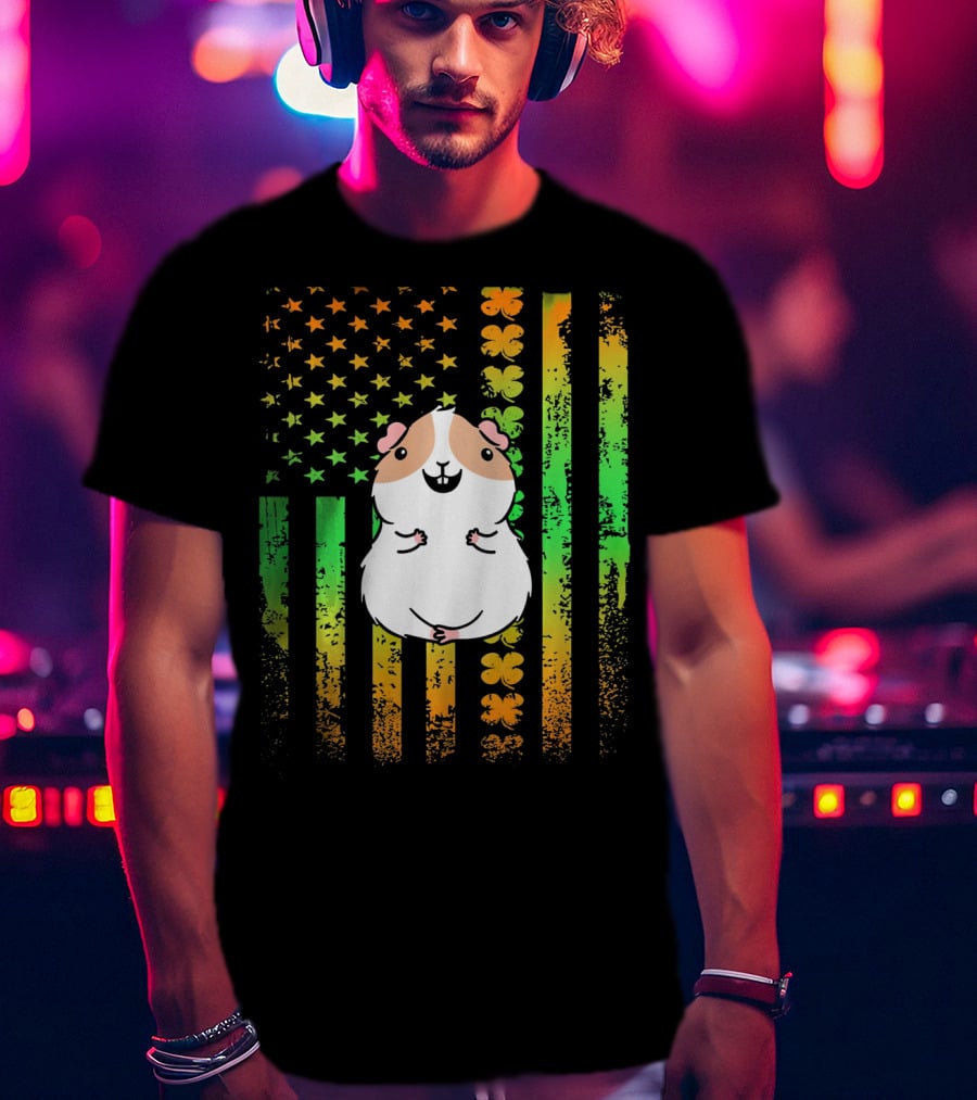 Guinea Pig American Flag Clover Theme Patriotic T-Shirt