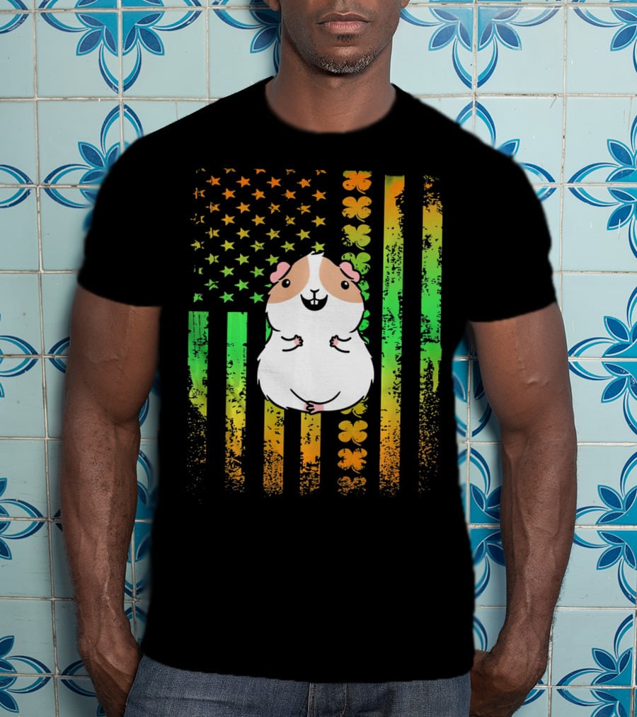 Guinea Pig American Flag Clover Theme Patriotic T-Shirt