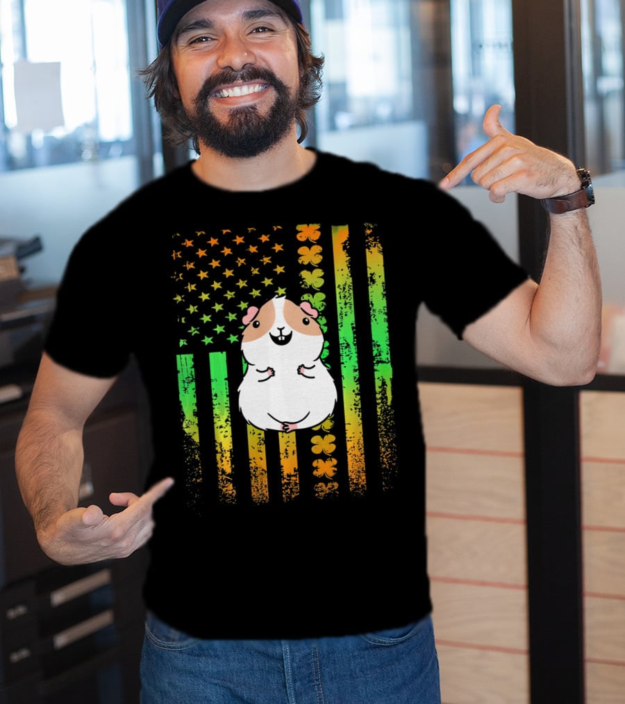 Guinea Pig American Flag Clover Theme Patriotic T-Shirt