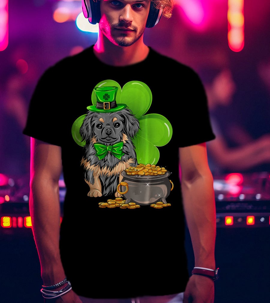 Pekingese St Patricks Day Leprechaun Dog Clover Hat Pot Of Gold T-Shirt