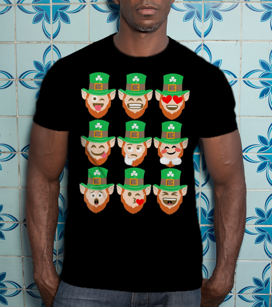 St. Patrick Day Emoji Funny Leprechaun Expressions T-Shirt
