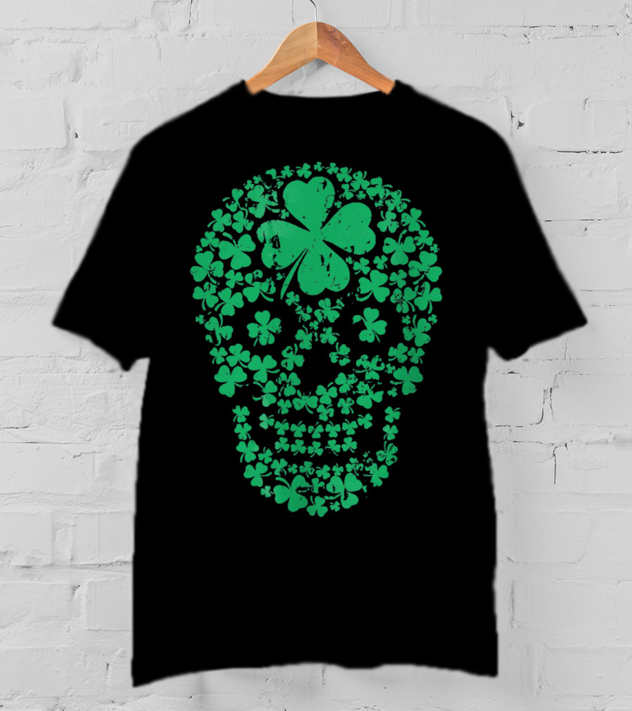 Shamrock Skull Clover Leaf Irish Luck T-Shirt
