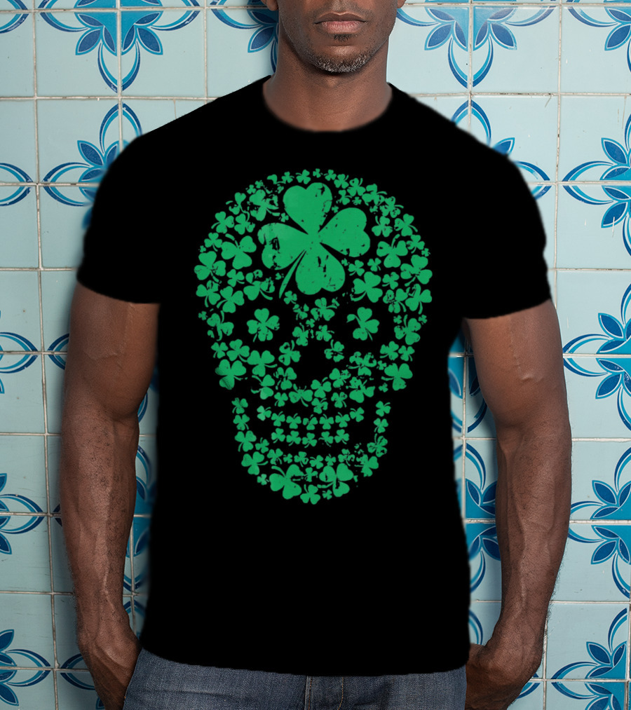 Shamrock Skull Clover Leaf Irish Luck T-Shirt