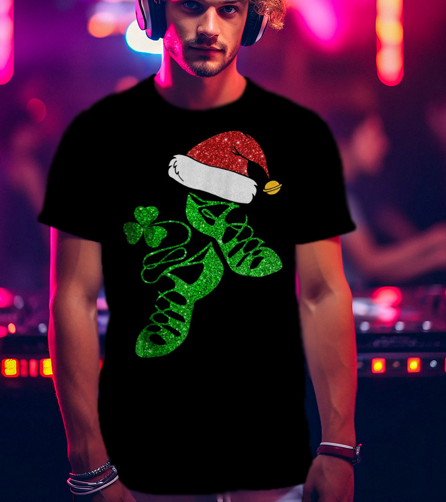 Santa Hat Irish Dance Shoes With Shamrock T-Shirt