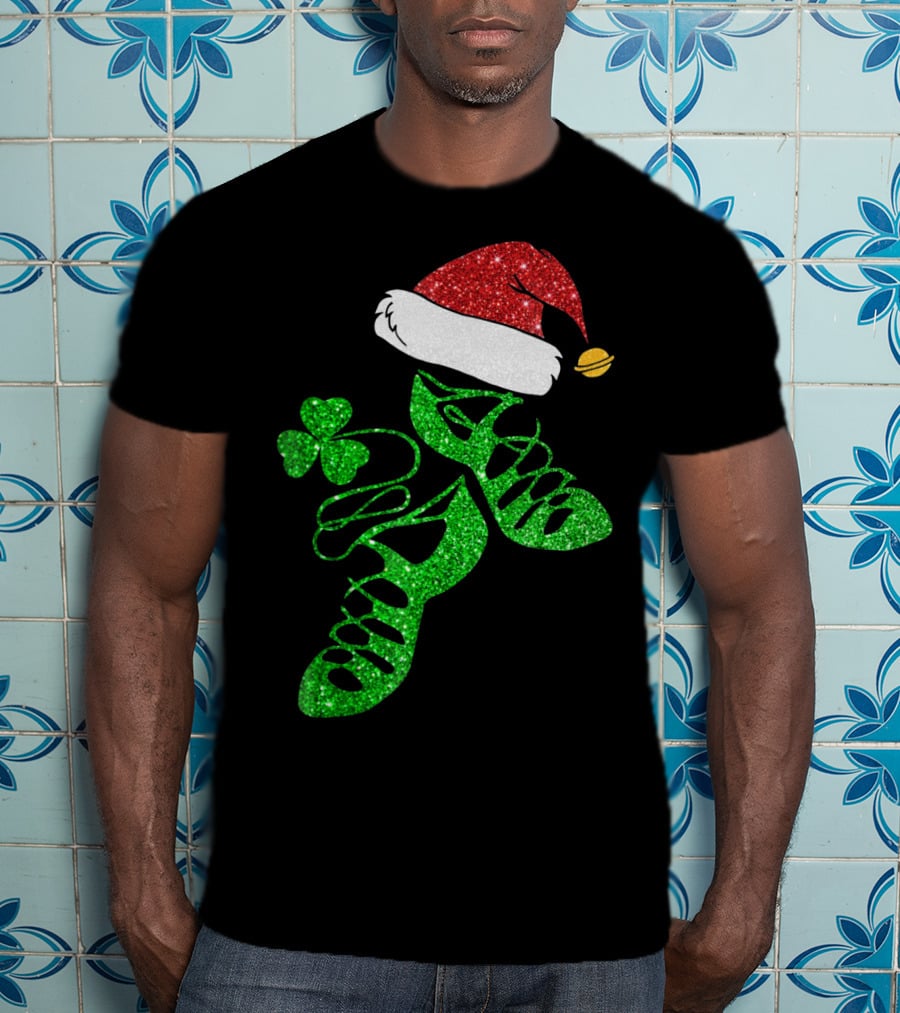 Santa Hat Irish Dance Shoes With Shamrock T-Shirt