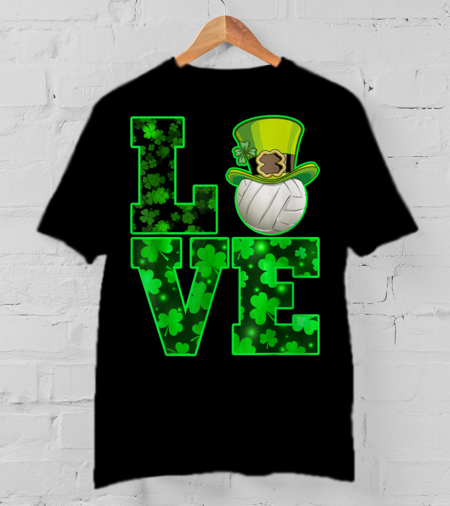 LOVE VOLLEYBALL Shamrock Leprechaun Hat T-Shirt