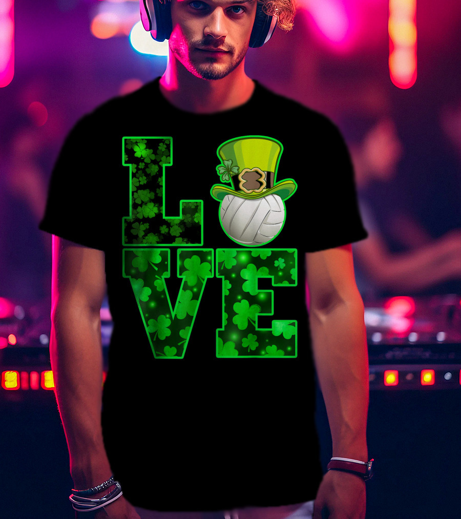 LOVE VOLLEYBALL Shamrock Leprechaun Hat T-Shirt