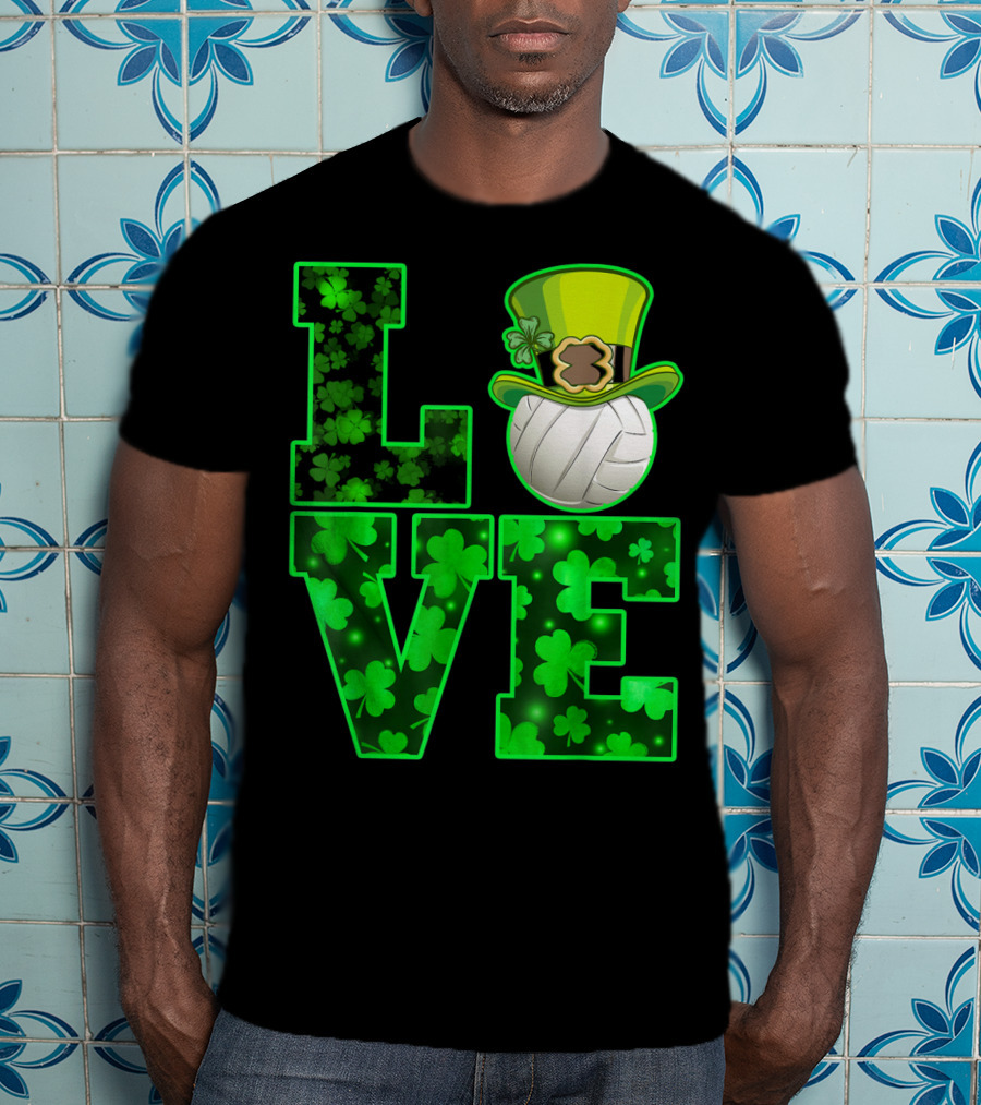 LOVE VOLLEYBALL Shamrock Leprechaun Hat T-Shirt