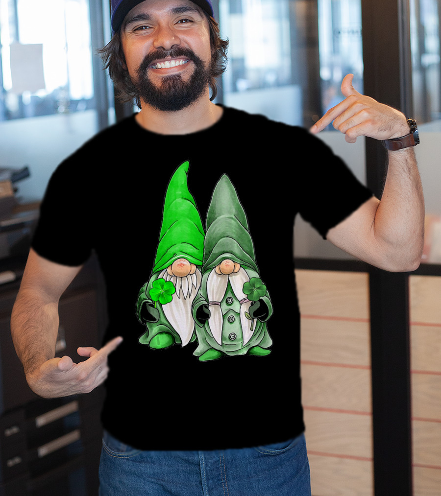 Green Gnomes Tomte Leprechaun Shamrock St. Patrick's Day Duo T-Shirt