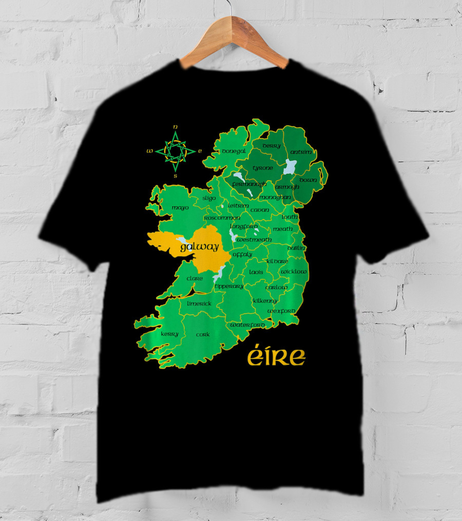 Galway Éire Irish County Map With Compass Rose T-Shirt
