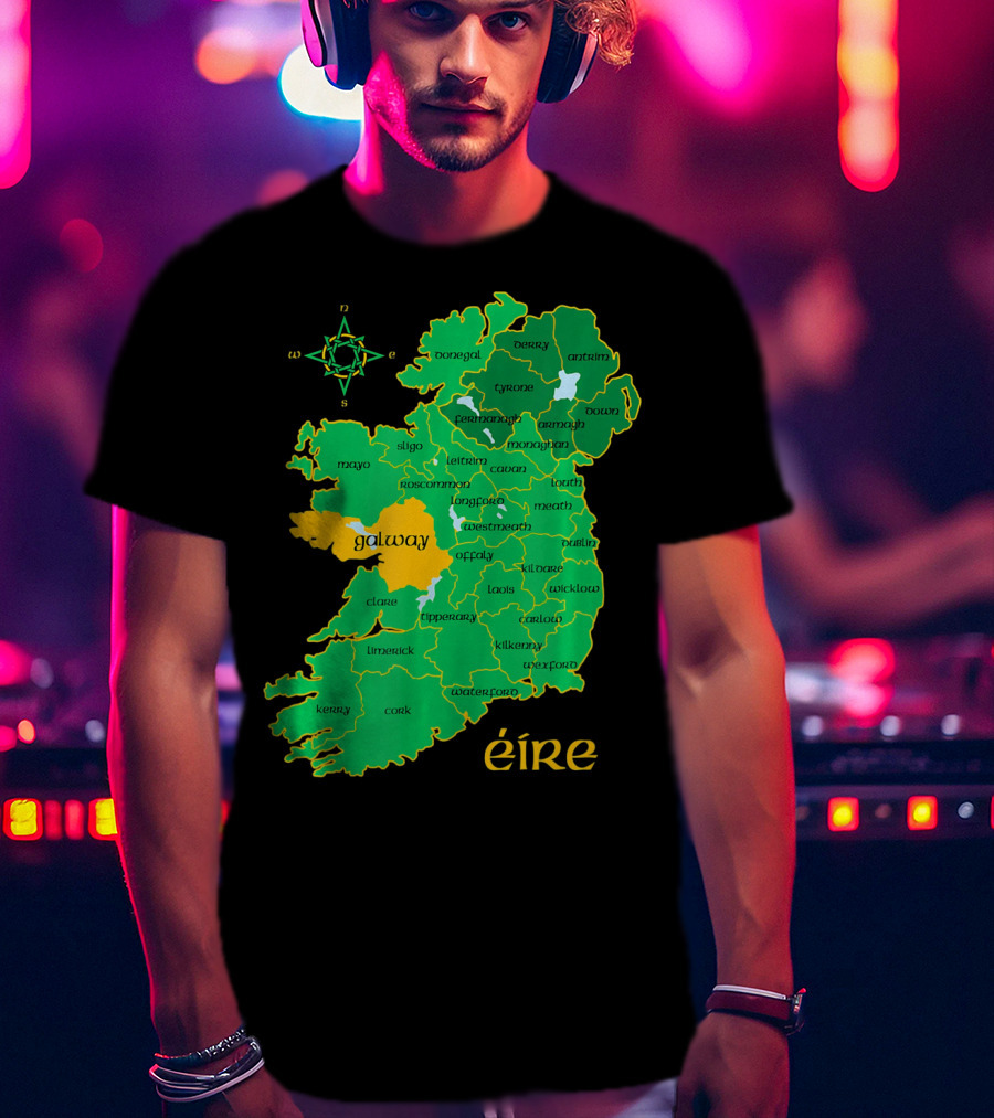 Galway Éire Irish County Map With Compass Rose T-Shirt