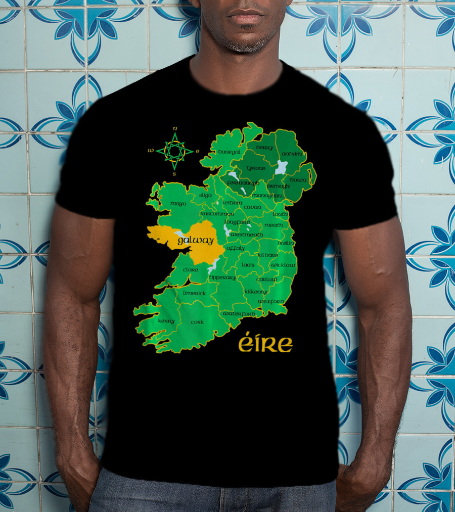 Galway Éire Irish County Map With Compass Rose T-Shirt