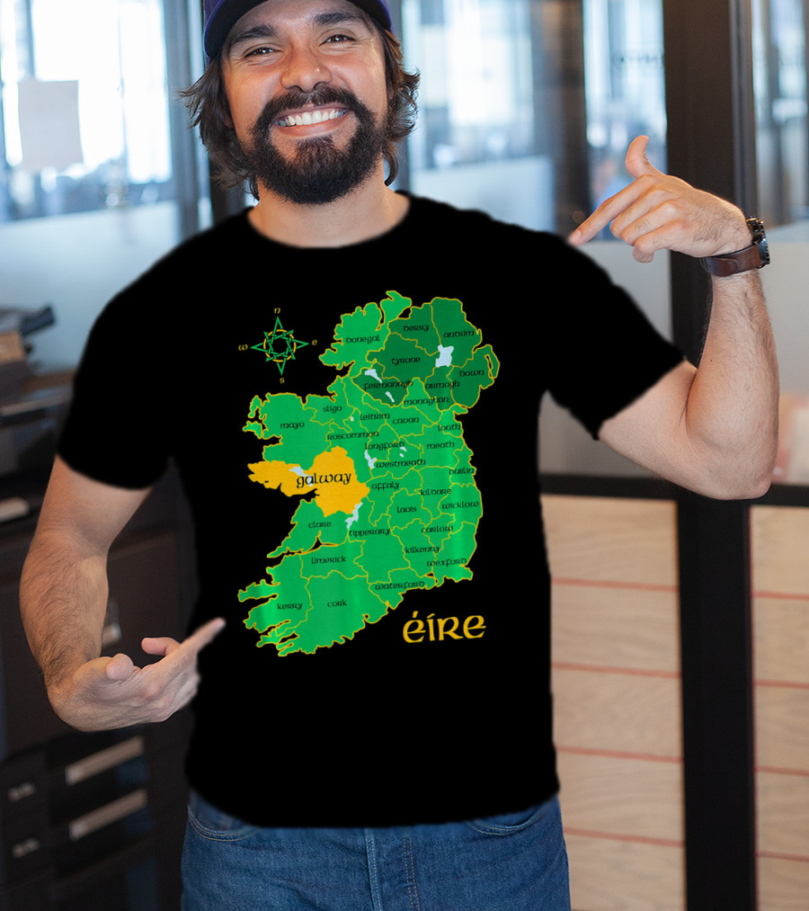 Galway Éire Irish County Map With Compass Rose T-Shirt