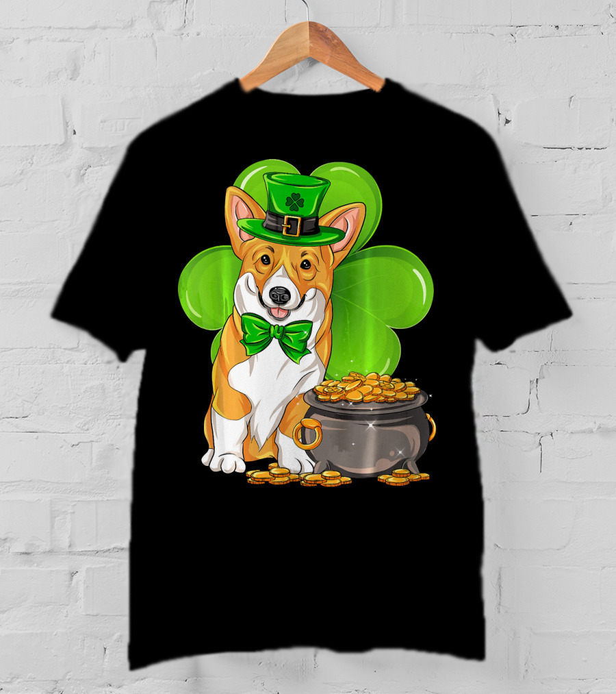 Pembroke Welsh Corgi St Patricks Day Leprechaun Hat Shamrock Pot Of Gold T-Shirt