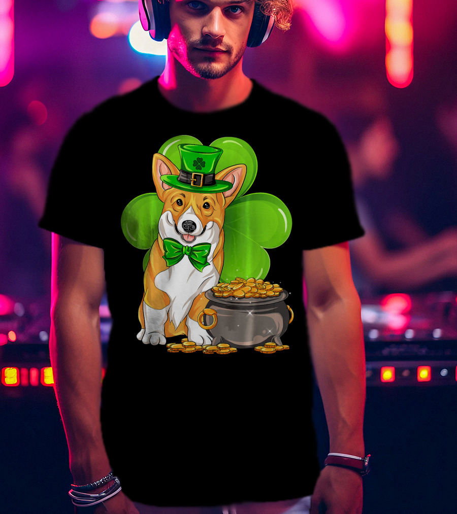 Pembroke Welsh Corgi St Patricks Day Leprechaun Hat Shamrock Pot Of Gold T-Shirt