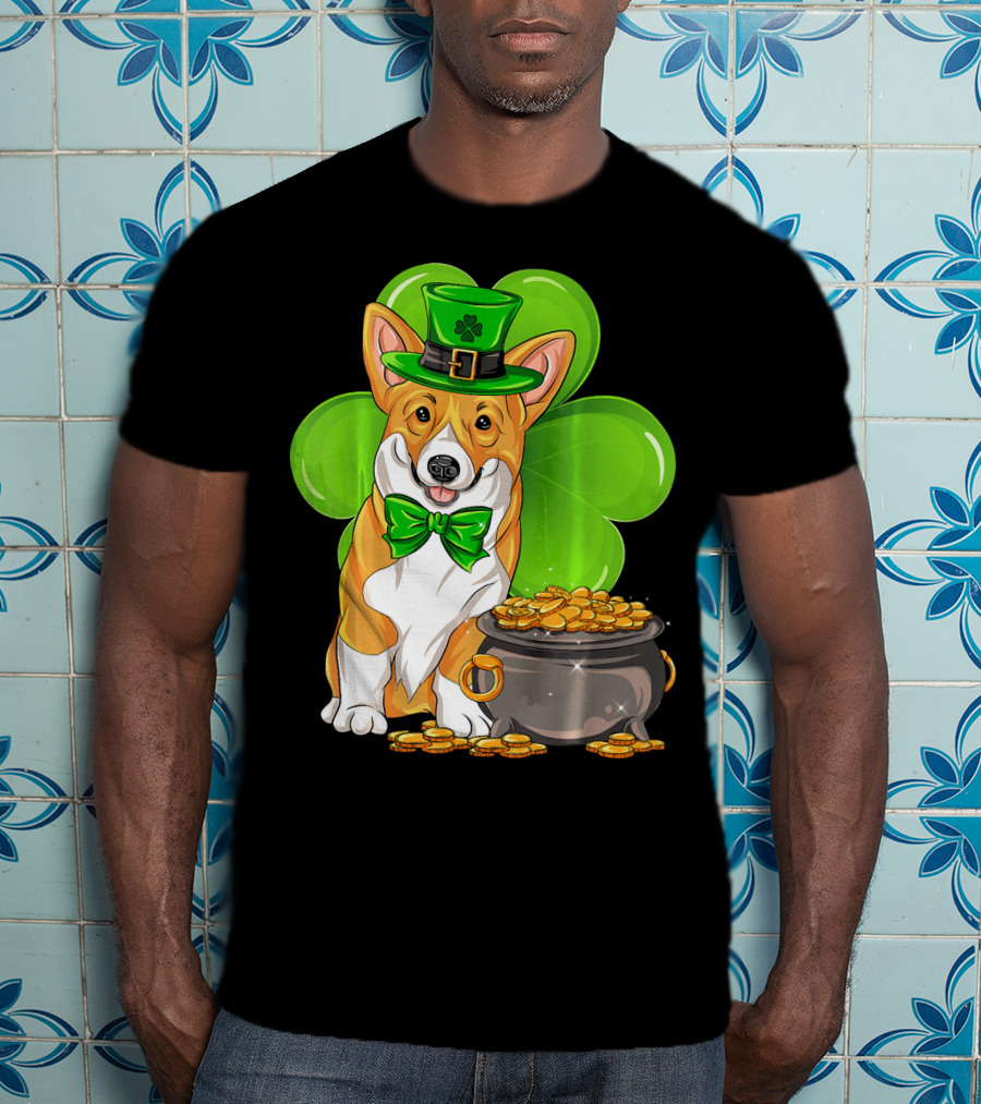 Pembroke Welsh Corgi St Patricks Day Leprechaun Hat Shamrock Pot Of Gold T-Shirt