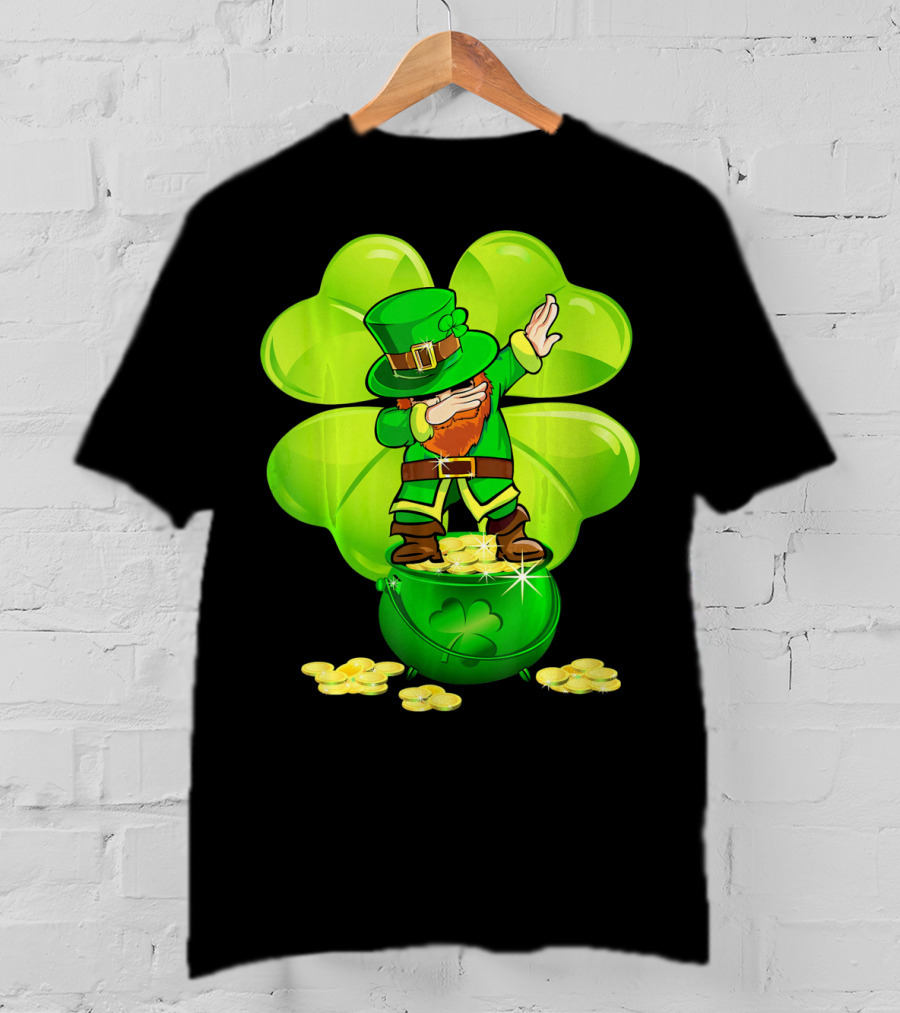 Dabbing Leprechaun Gold Coins Shamrock T-Shirt