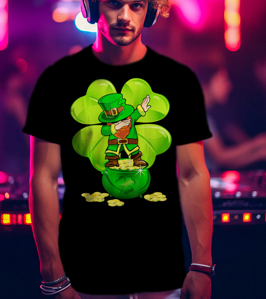Dabbing Leprechaun Gold Coins Shamrock T-Shirt