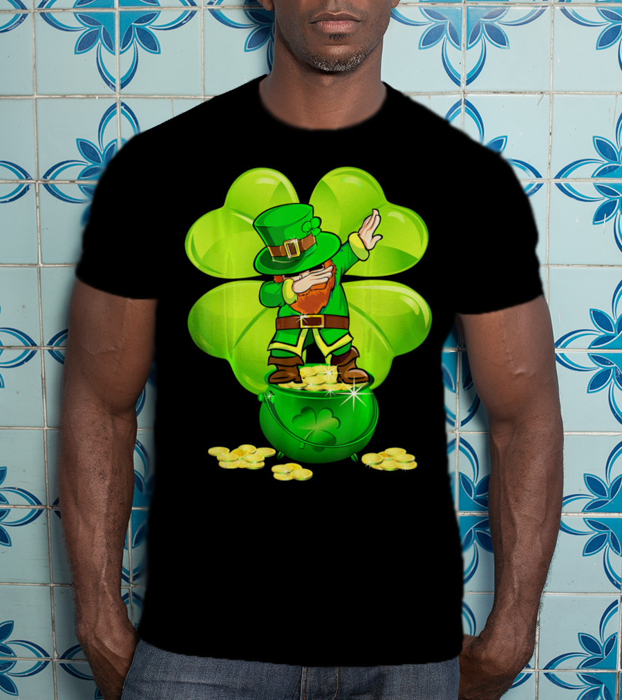 Dabbing Leprechaun Gold Coins Shamrock T-Shirt