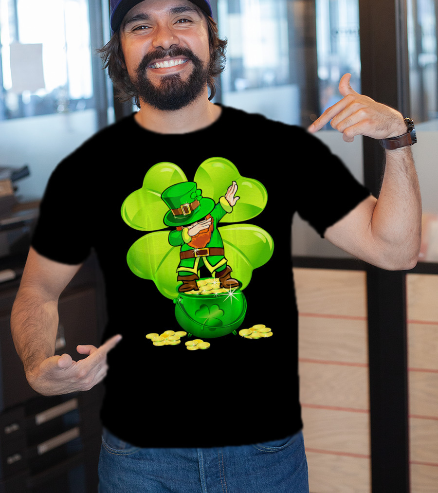 Dabbing Leprechaun Gold Coins Shamrock T-Shirt