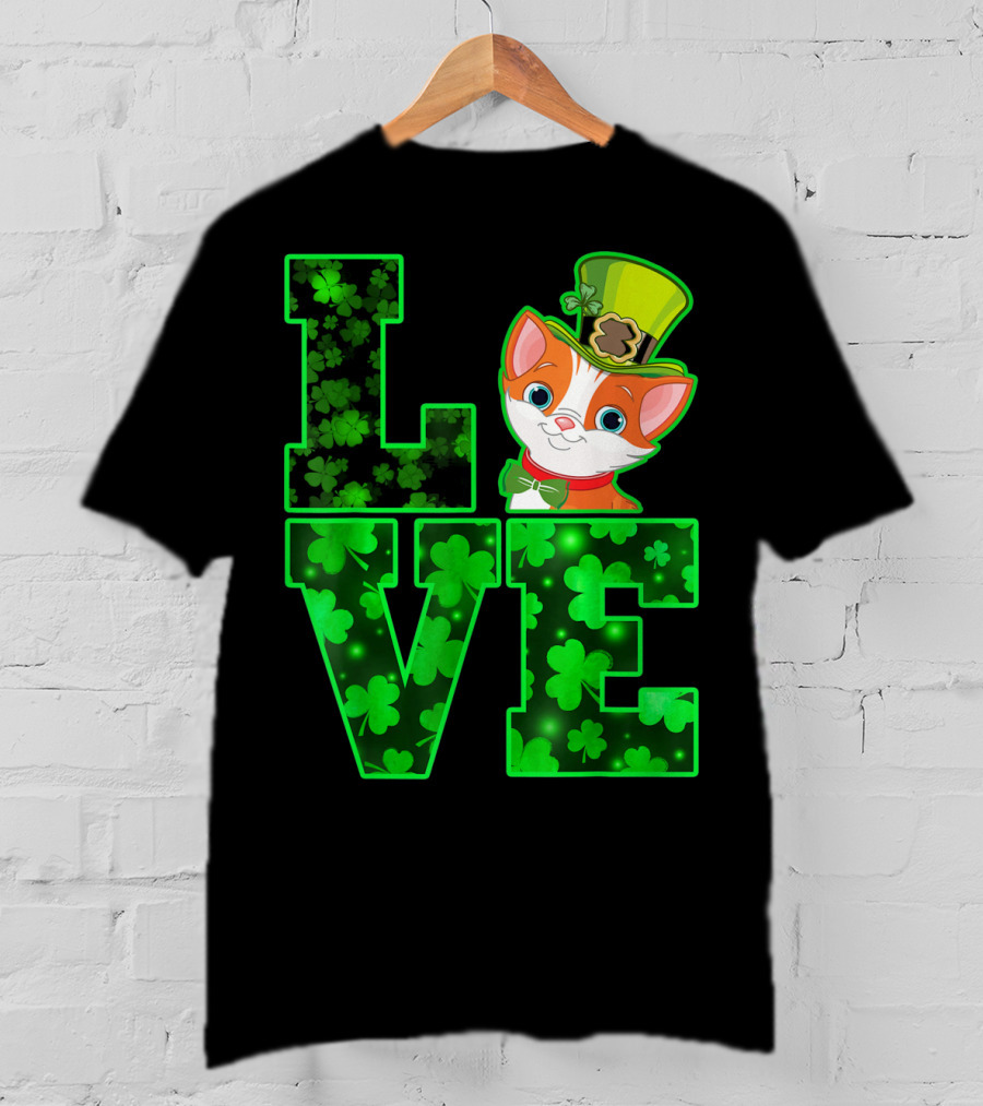 LOVE CAT Shamrock Leprechaun Hat Bow Tie T-Shirt
