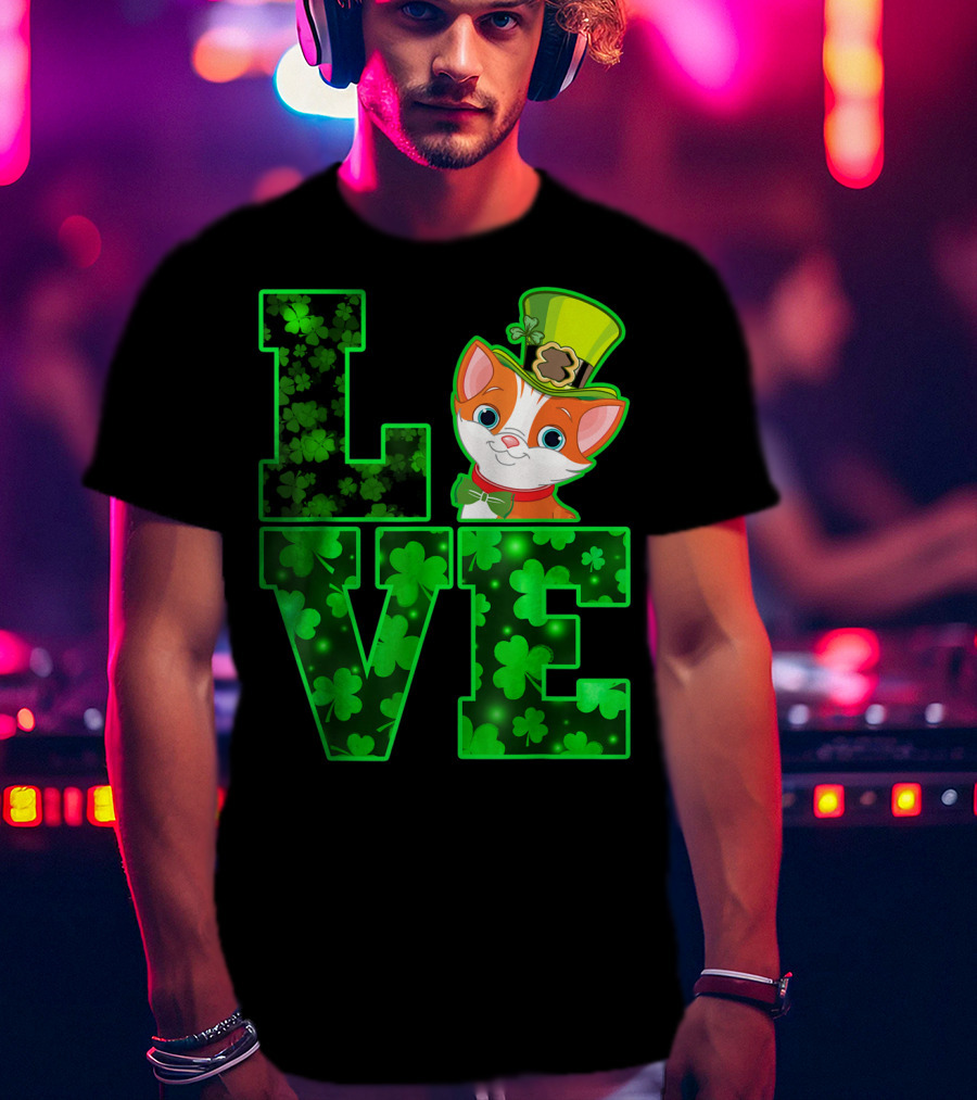 LOVE CAT Shamrock Leprechaun Hat Bow Tie T-Shirt