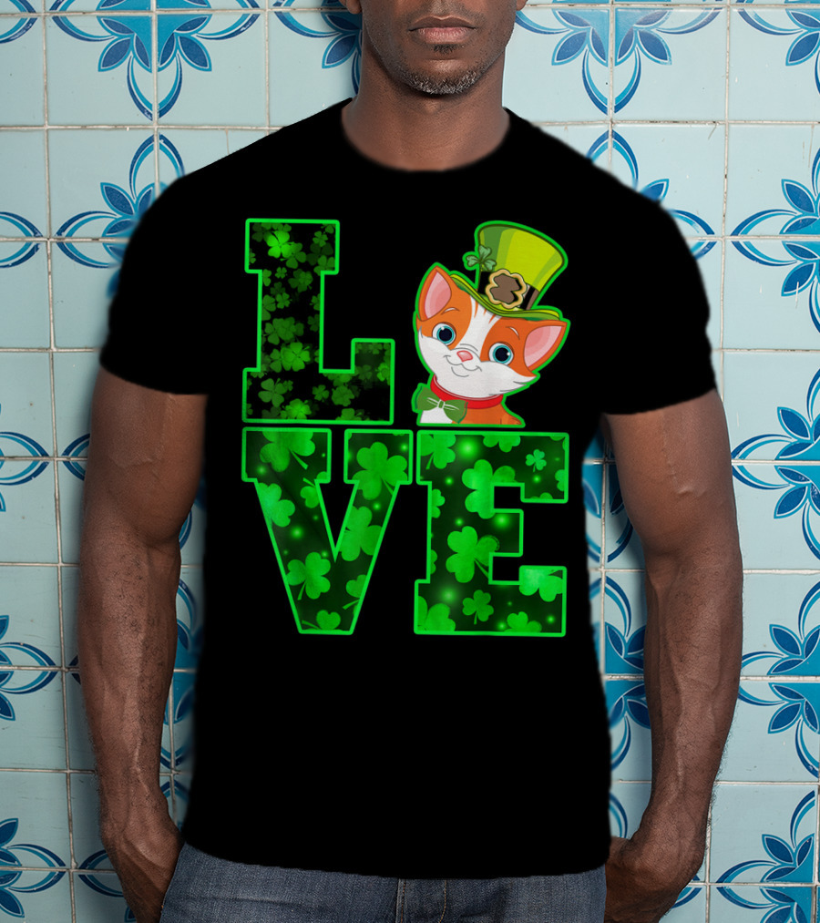 LOVE CAT Shamrock Leprechaun Hat Bow Tie T-Shirt