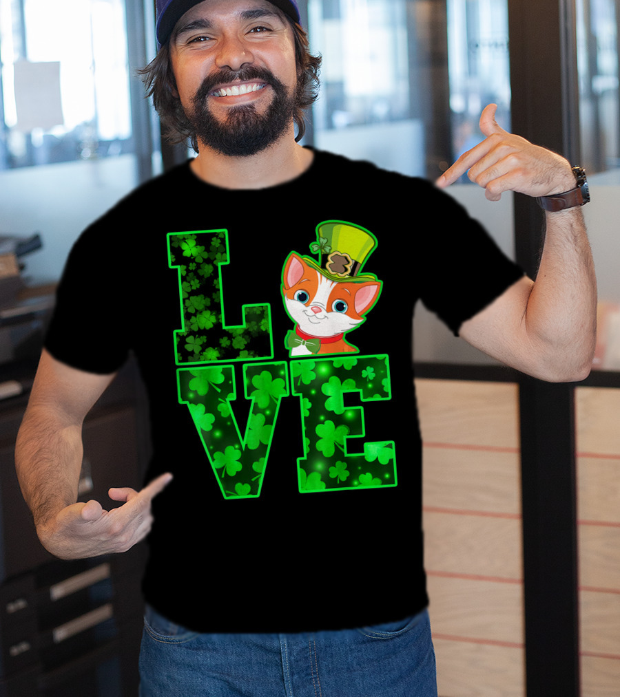 LOVE CAT Shamrock Leprechaun Hat Bow Tie T-Shirt