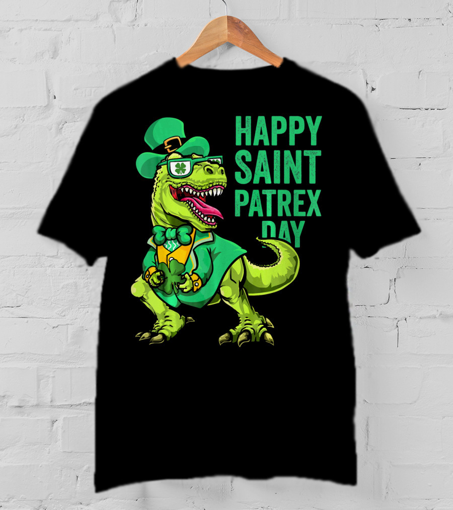 Happy Saint Patrex Day Irish Leprechaun Dinosaur T-Shirt