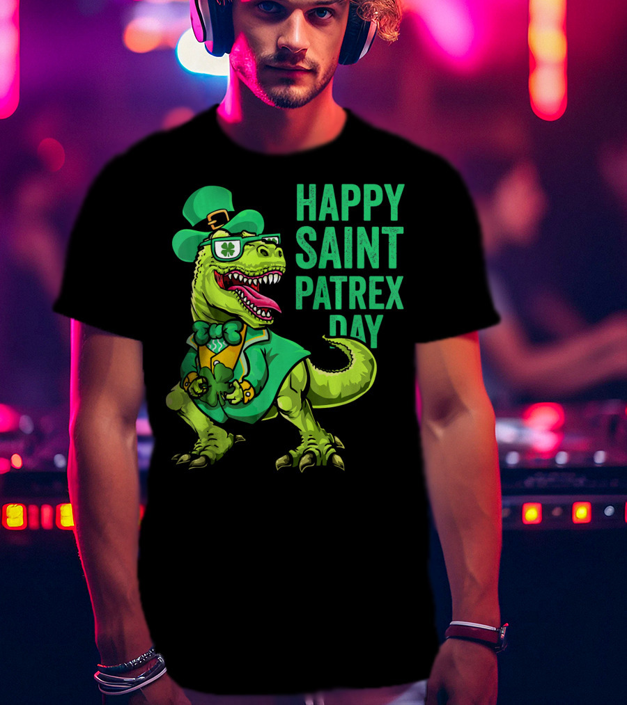 Happy Saint Patrex Day Irish Leprechaun Dinosaur T-Shirt