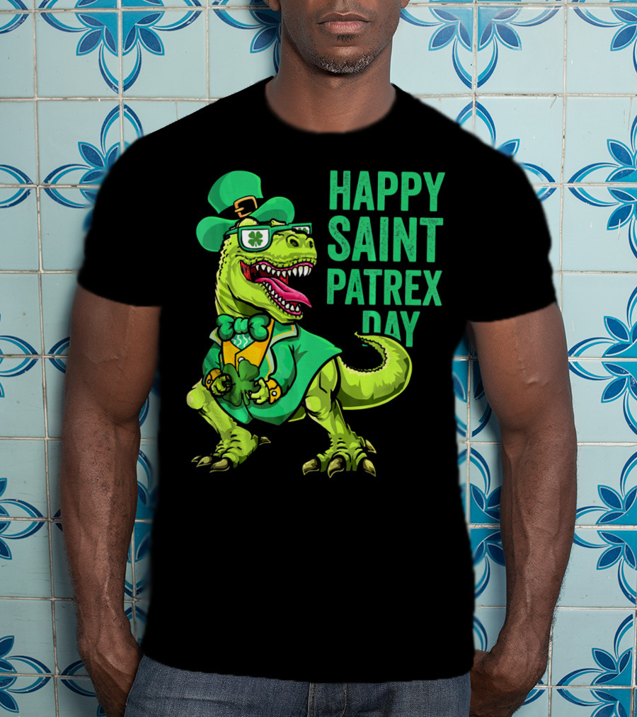 Happy Saint Patrex Day Irish Leprechaun Dinosaur T-Shirt