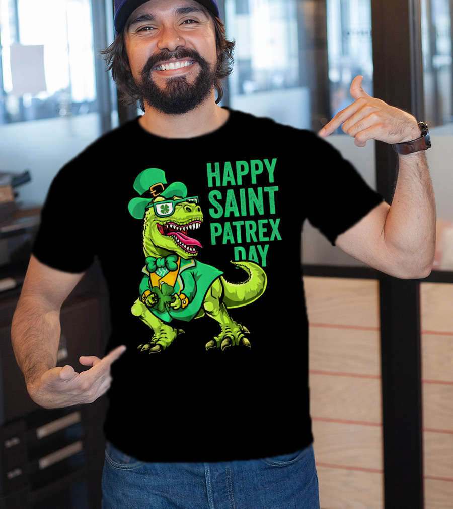 Happy Saint Patrex Day Irish Leprechaun Dinosaur T-Shirt
