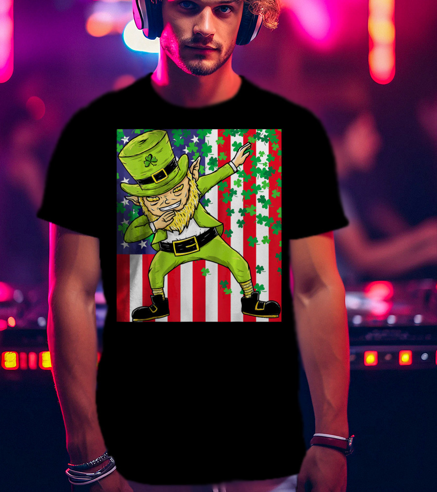 American Flag Dabbing Leprechaun St Patrick's Day Shamrocks T-Shirt
