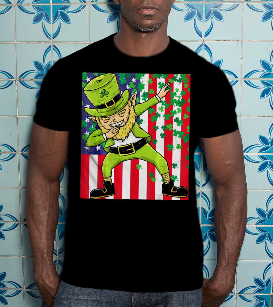 American Flag Dabbing Leprechaun St Patrick's Day Shamrocks T-Shirt