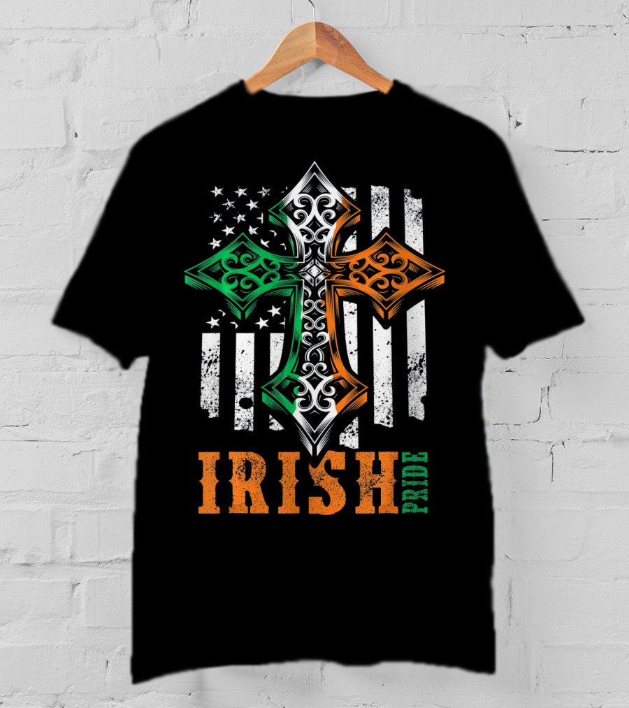 Irish Pride Celtic Cross American Flag Colors T-Shirt