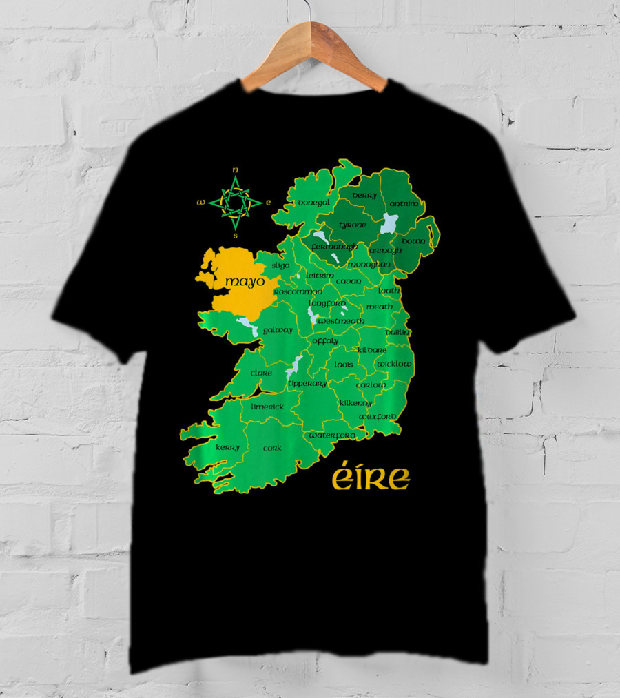 Map Of Mayo Éire Ireland Counties With Compass Rose T-Shirt
