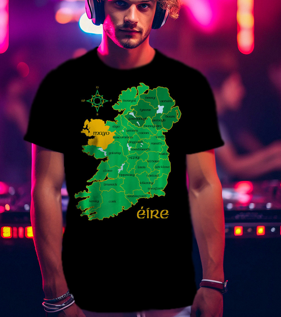 Map Of Mayo Éire Ireland Counties With Compass Rose T-Shirt