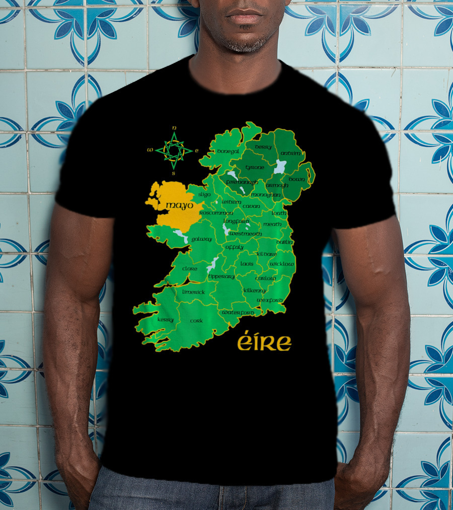 Map Of Mayo Éire Ireland Counties With Compass Rose T-Shirt