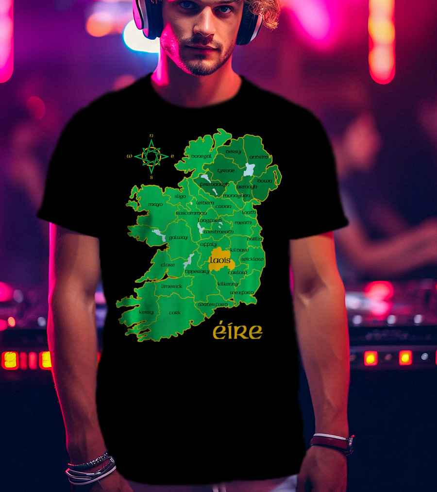 Laois Éire Ireland Irish County Map Compass T-Shirt
