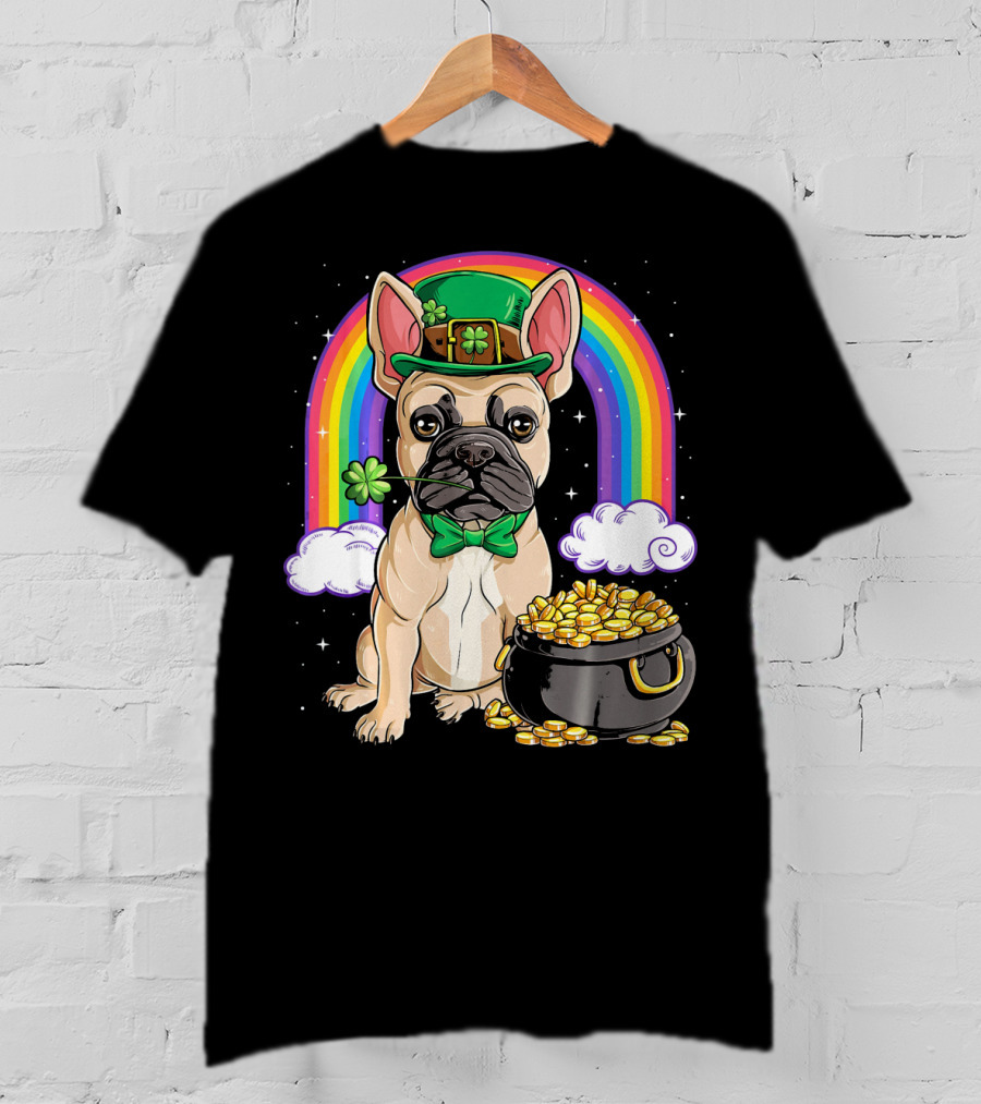 French Bulldog Leprechaun Rainbow Pot Of Gold T-Shirt