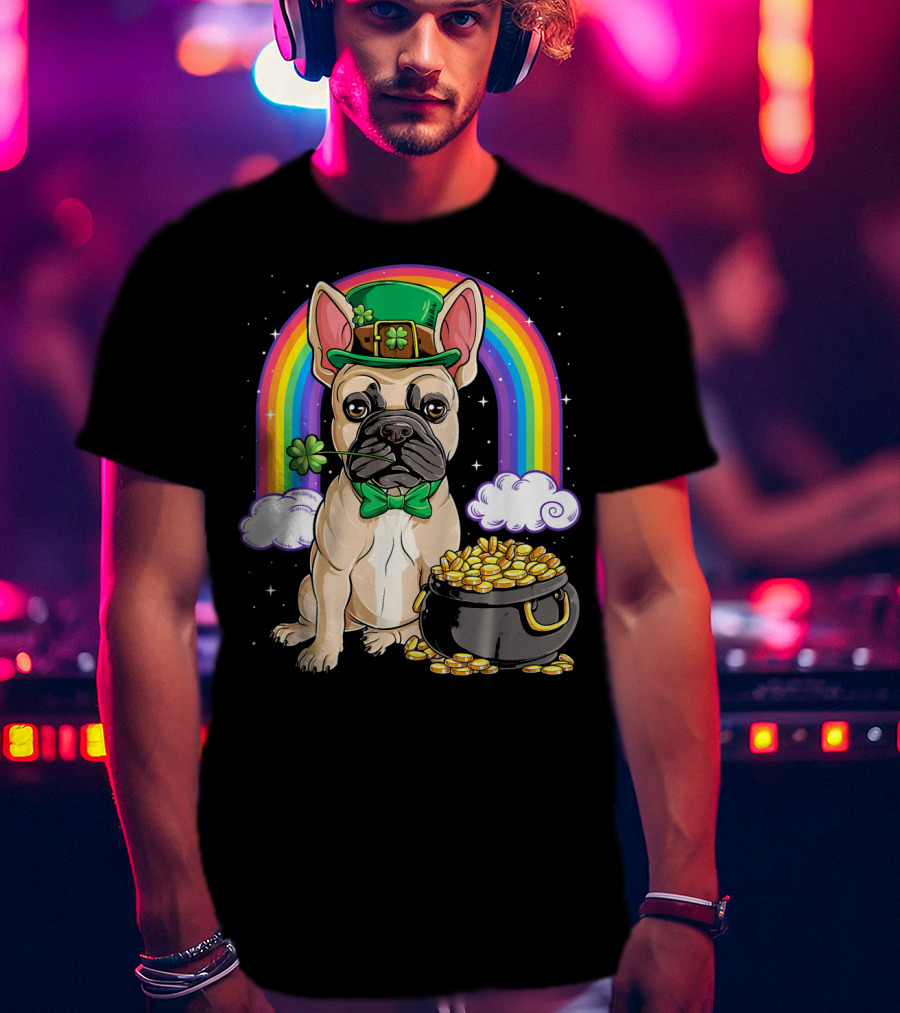 French Bulldog Leprechaun Rainbow Pot Of Gold T-Shirt