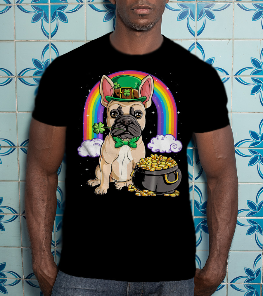 French Bulldog Leprechaun Rainbow Pot Of Gold T-Shirt