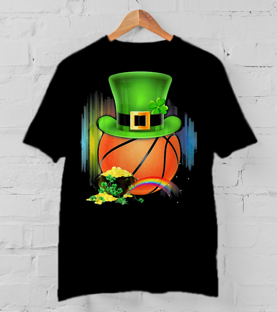 Basketball Leprechaun Hat Coin Rainbow Saint Patrick T-Shirt