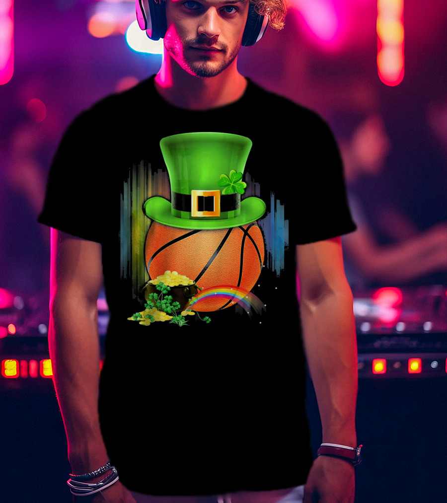 Basketball Leprechaun Hat Coin Rainbow Saint Patrick T-Shirt