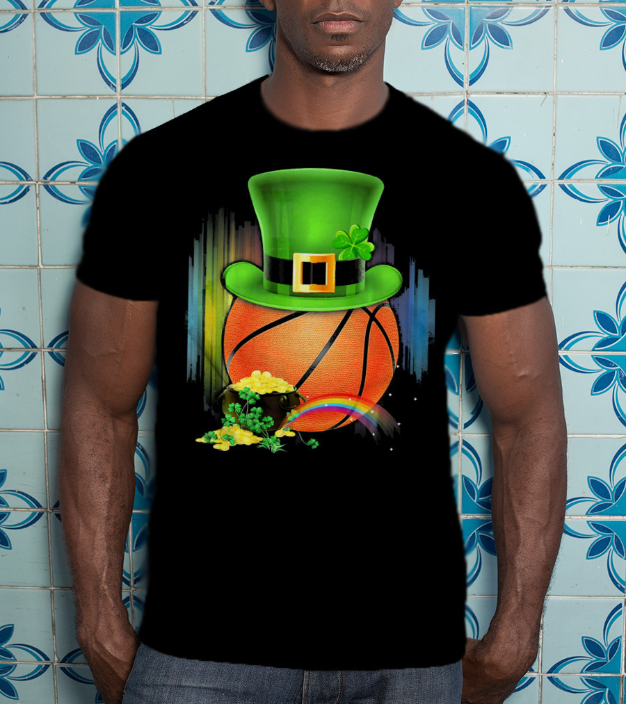 Basketball Leprechaun Hat Coin Rainbow Saint Patrick T-Shirt