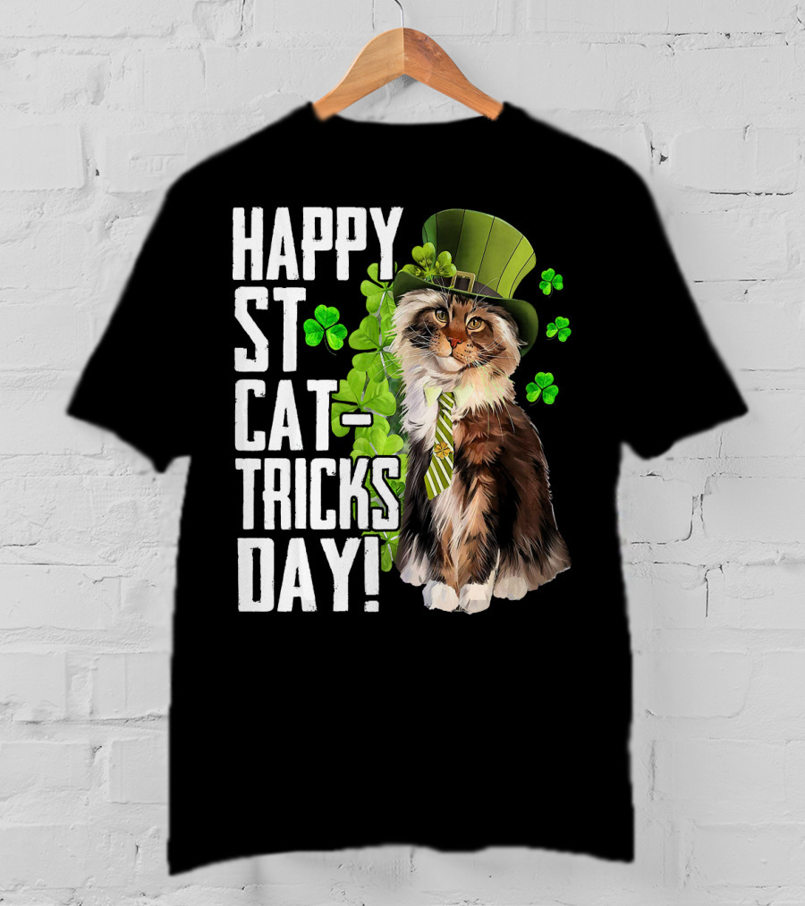 Happy St. Cat-Tricks Day Cat Shamrock Leprechaun Womens Hat T-Shirt