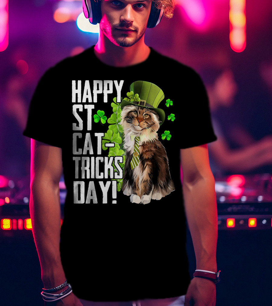 Happy St. Cat-Tricks Day Cat Shamrock Leprechaun Womens Hat T-Shirt