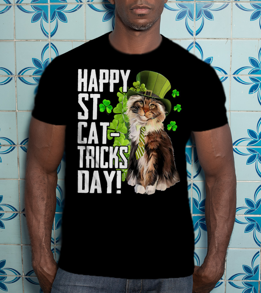 Happy St. Cat-Tricks Day Cat Shamrock Leprechaun Womens Hat T-Shirt